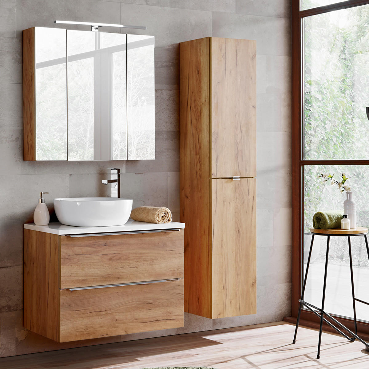 BADMÖBEL 80.4cm April 2er-Set Holz - Braun, Holzwerkstoff (80.4/59/46cm) - Petits-meubles