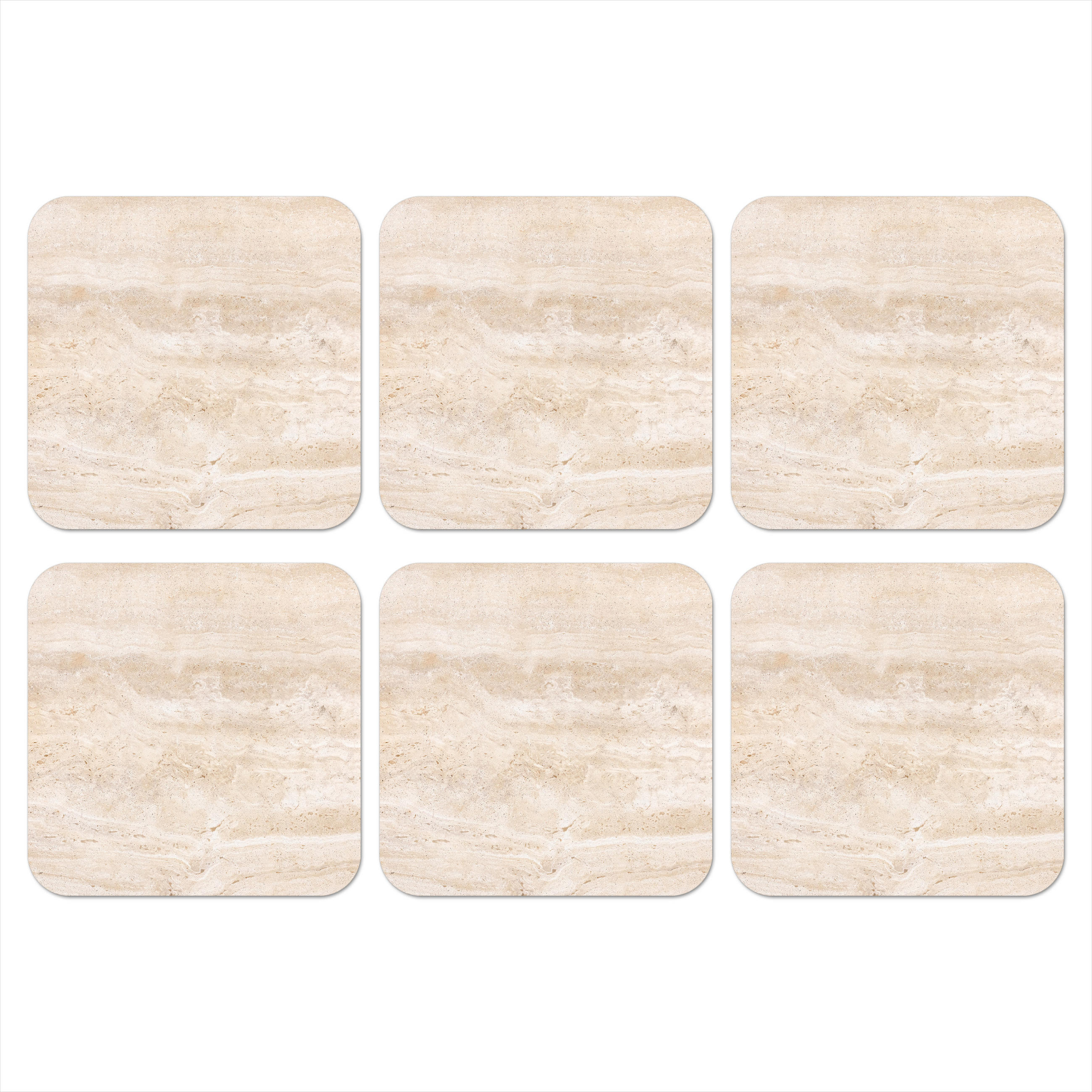 GLASUNTERSETZER 6er-Set Marmor - Steine - Sand - Textur 10x10 cm - Sandfarben, Naturmaterialien (10/0.2cm) - MuchoWow