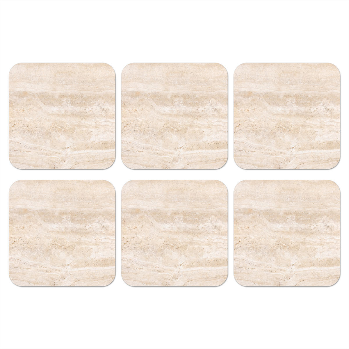 GLASUNTERSETZER 6er-Set Marmor - Steine - Sand - Textur 10x10 cm - Sandfarben, Naturmaterialien (10/0.2cm) - MuchoWow