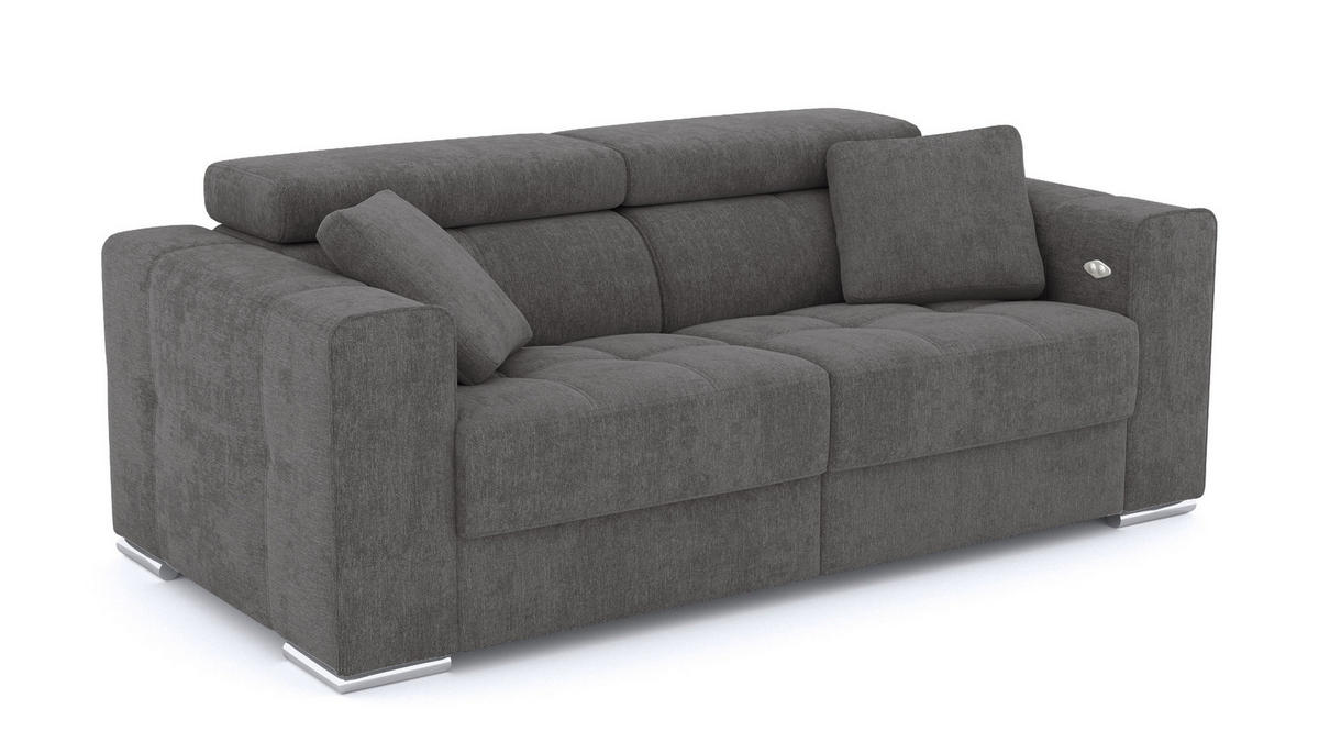 SOFA QUARTZ 3-Sitzer mit 2 Relaxfunktionen, dunkelgrau - Dunkelgrau/Silberfarben, Holzwerkstoff/Textil (204/80/102cm) - Courtois Laville