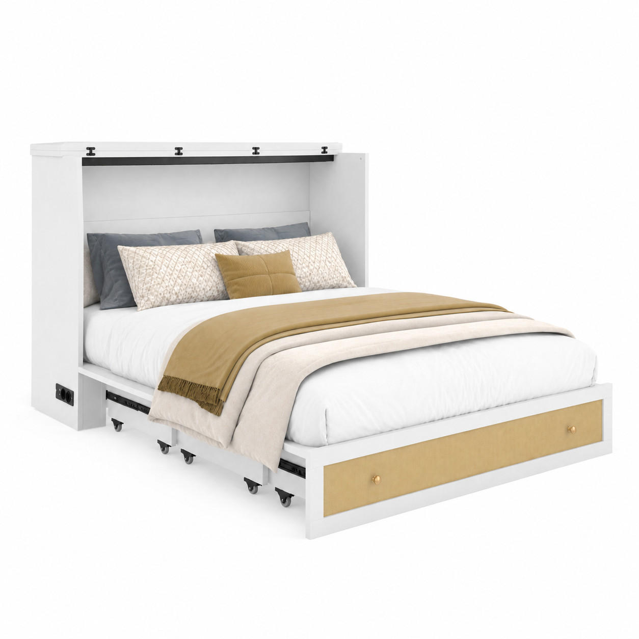 SCHRANKBETT umbaubar 140x200 cm Weiß mit USB und Steckdose - Weiß, Holzwerkstoff (140/200cm) - Meubliv