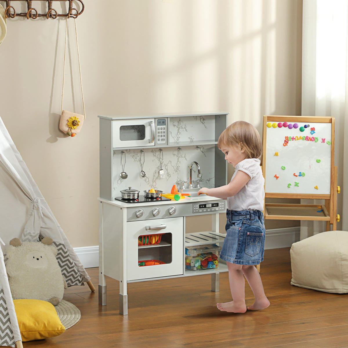 KINDERKÜCHE - Weiß, Holzwerkstoff (70.1/28/96.1cm) - AIYAPLAY