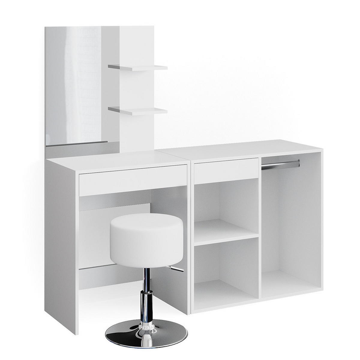 SCHMINKTISCH Isabelle Weiß 60 cm mit Hocker - Weiß, Holzwerkstoff (60/140/40cm) - Vicco