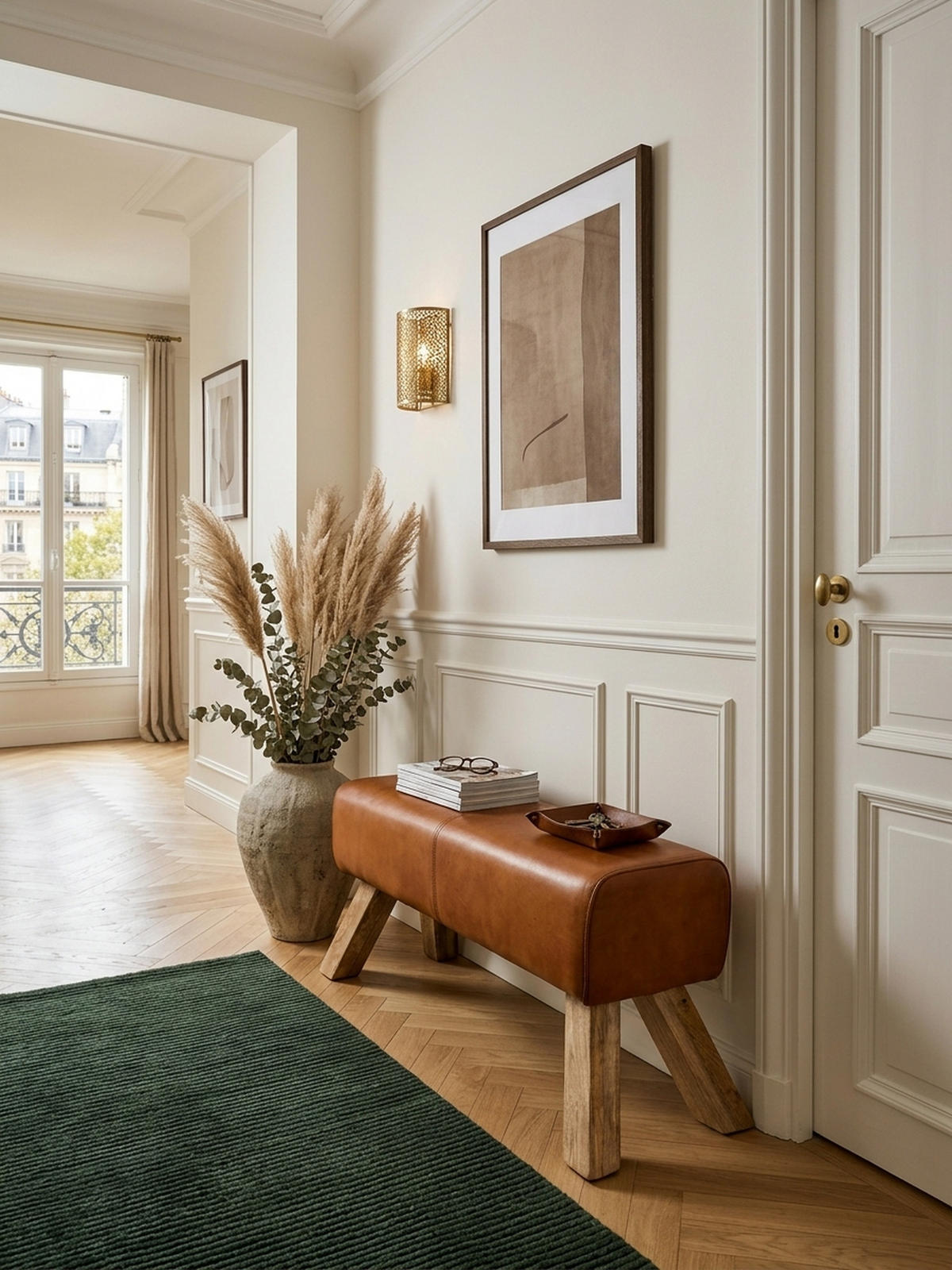 SITZHOCKER – Leder/Mango-Holz, 90x30x43 cm, Braun - Braun, Mangoholz/Leder (90/43/30cm) - KADIMA DESIGN