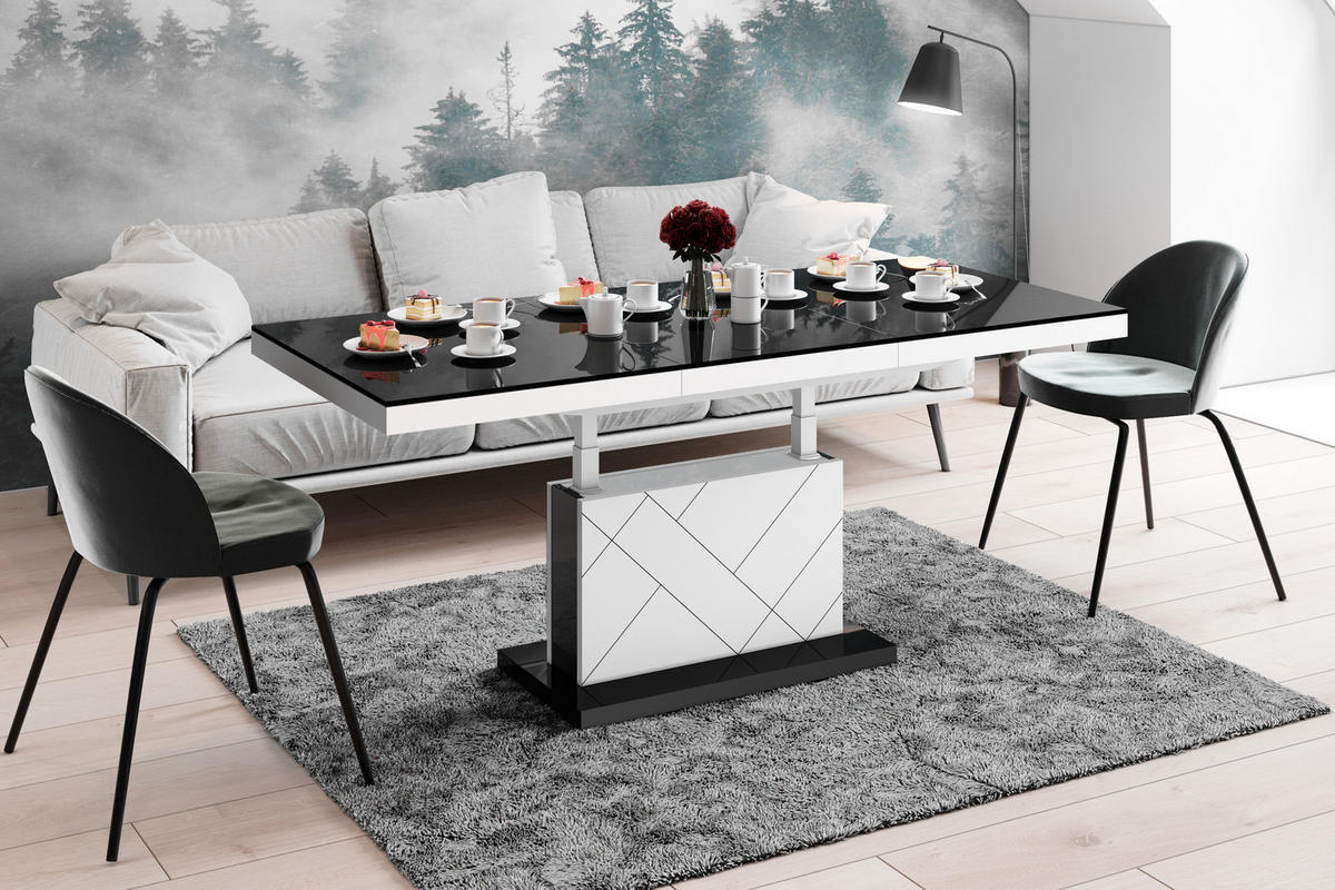 COUCHTISCH rechteckig Schwarz Hochglanz - Weiß Hochglanz 120/75/55 cm - Schwarz Hochglanz/Weiß Hochglanz, Holzwerkstoff (75/120/55cm) - designimpex