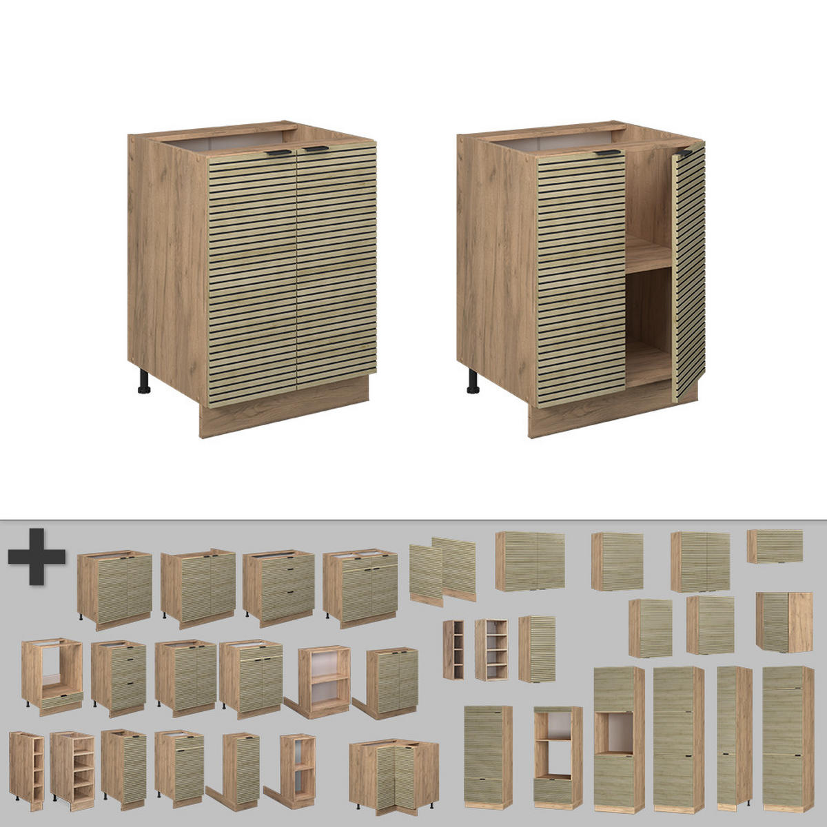 KÜCHENUNTERSCHRANK Fame-Line Eiche Paneel 60 cm ohne Arbeitsplatte - Honigeiche/Hellbraun, Holzwerkstoff (60/82/51.6cm) - Vicco