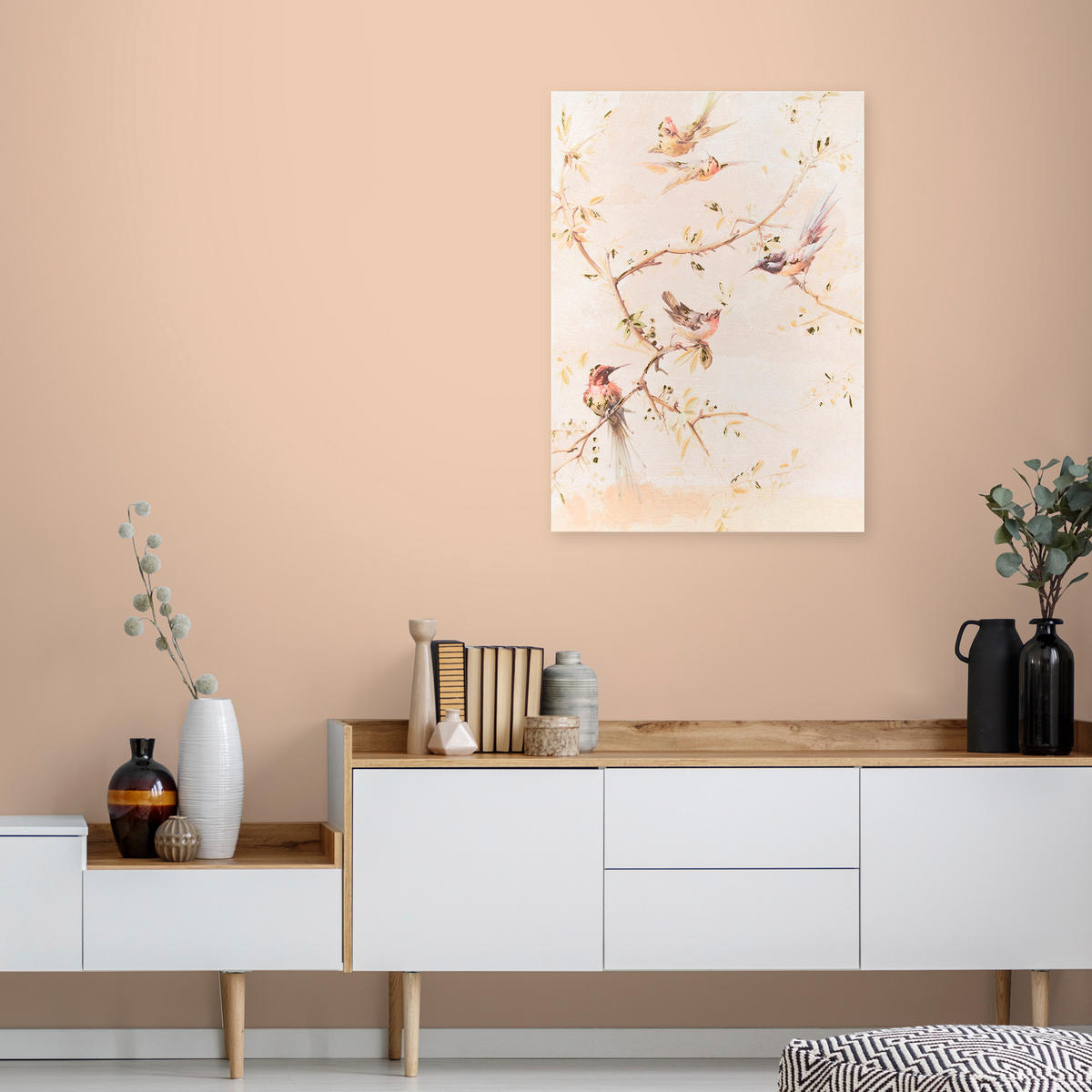 LEINWANDBILD - Vögel im Sonnenuntergang - 70x50cm - Rosa - Pink, Holzwerkstoff (50/70cm) - Art for the Home