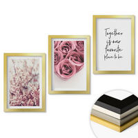 WANDBILDER 3er Set - 20x30 cm Goldrahmen - Blumensträuße aus Rosen mit einer Inschrift - Goldfarben, Kunststoff (20/30cm) - ArtPrintCave