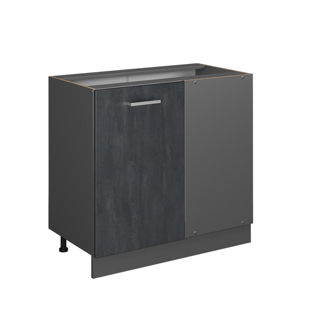 ECKUNTERSCHRANK R-Line Schwarz Beton 86 cm ohne AP - Anthrazit/Schwarz, Holzwerkstoff (86/81.6/46cm) - Vicco