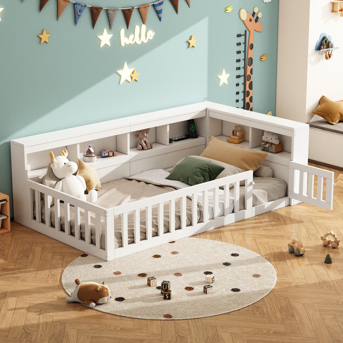 TAGEBETT 90x200cm Weiß Spanplatte Bettseite Staufach Steckdose USB - Weiß, Holz (90/200cm) - FLIEKS