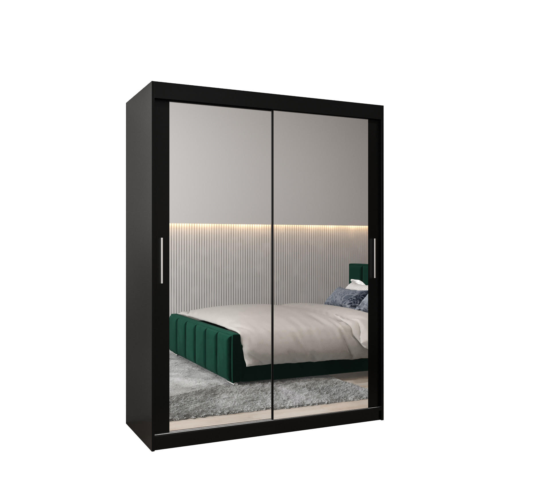 SCHWEBETÜRENSCHRANK 200/150/62 2-türig - Silberfarben/Schwarz, Holz/Kunststoff (150/200/62cm) - Abiks Möbel
