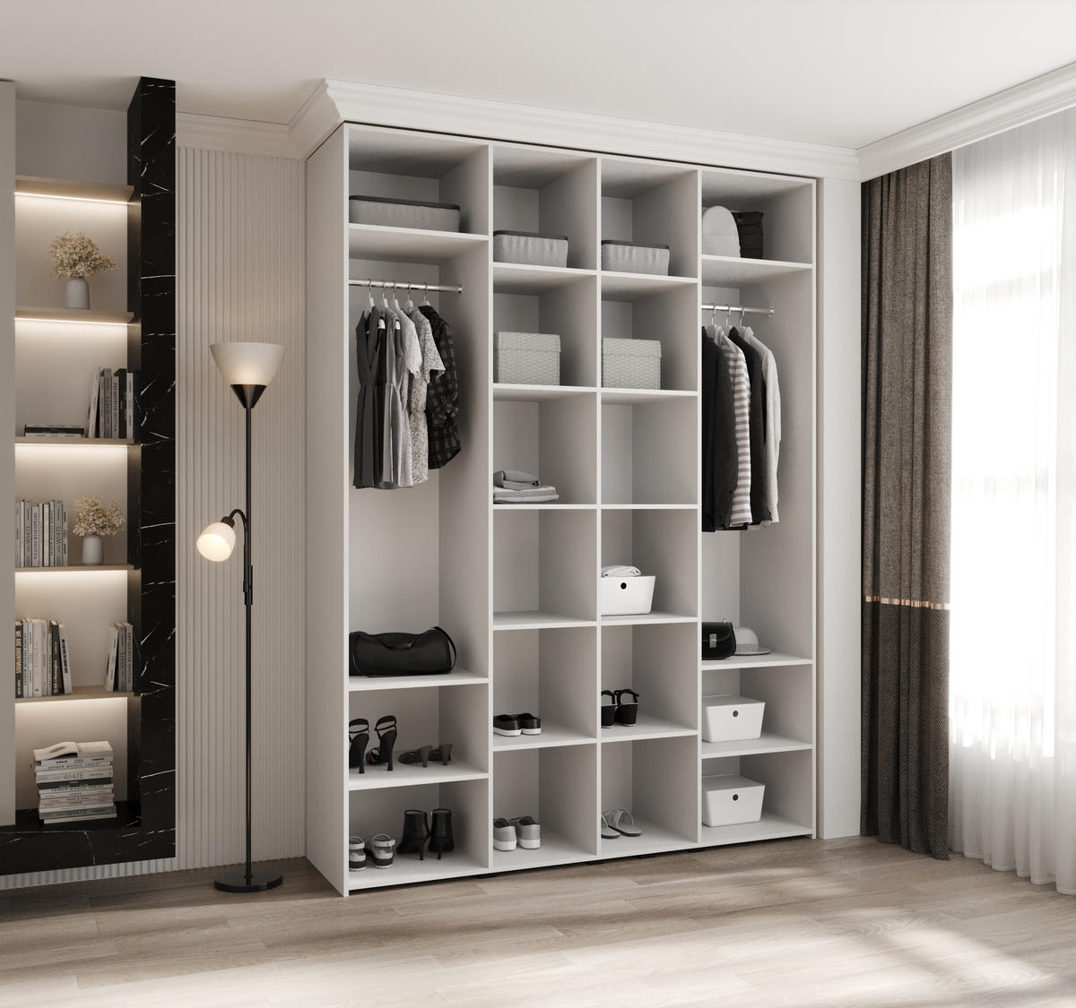 DREHTÜRENSCHRANK 245,5/180/50 4-türig - Schwarz/Weiß, Holz/Metall (180/245.5/50cm) - Abiks Möbel