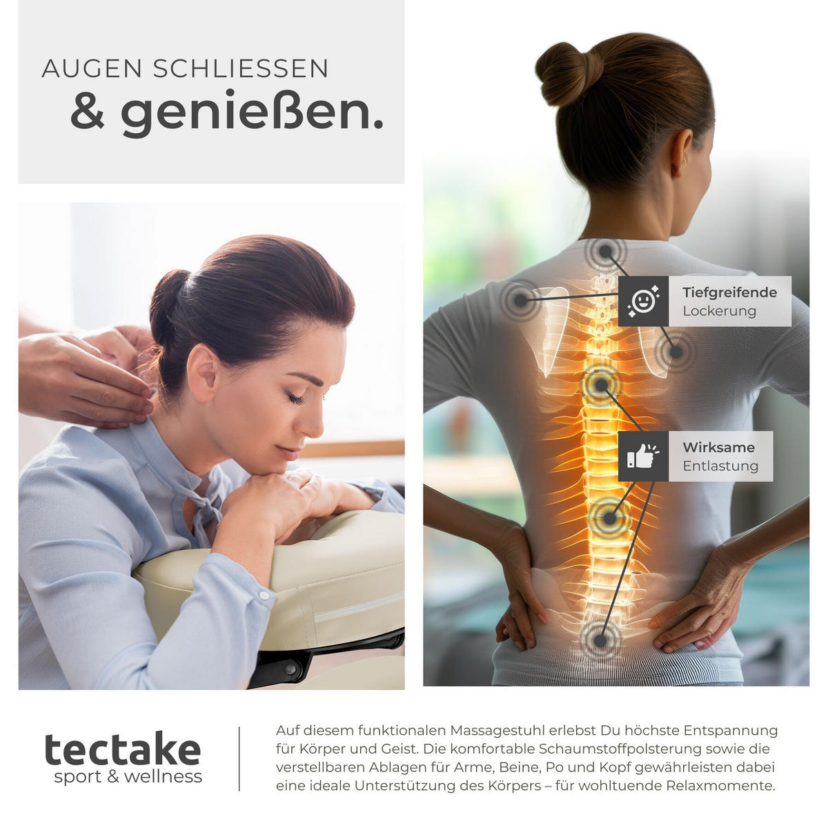 MASSAGESTUHL , 80 x 50 x 105 cm, beige - Beige, Metall (50/105/80cm) - tectake