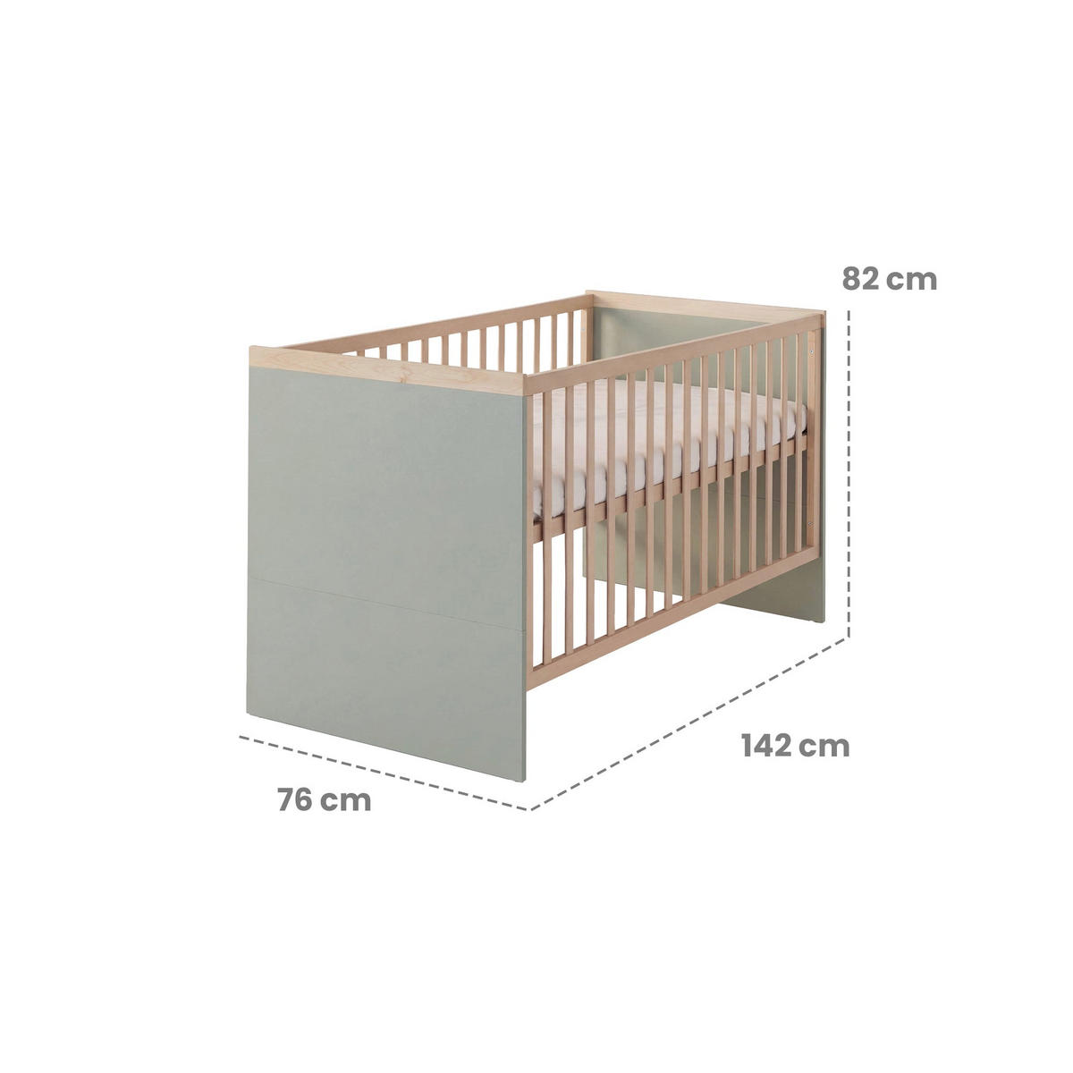 KINDERBETT Jimmy Salbei - Eichefarben/Salbeigrün, Holz/Holzwerkstoff (70/140cm) - Roba