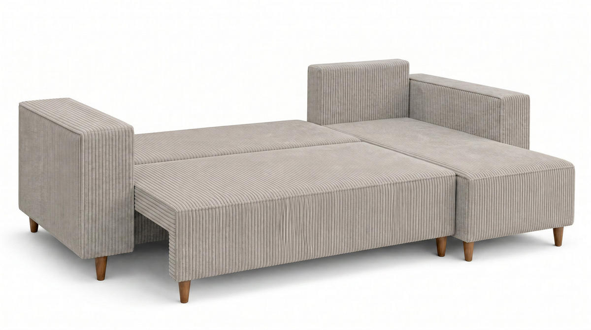 ECKSOFA mit Schlaffunktion und Bettkasten Rio, Ecksofa Cordstoff Hellgrau, Ottomane Universal, 249x142 cm - Hellgrau, Textil (249/142cm) - Marpur