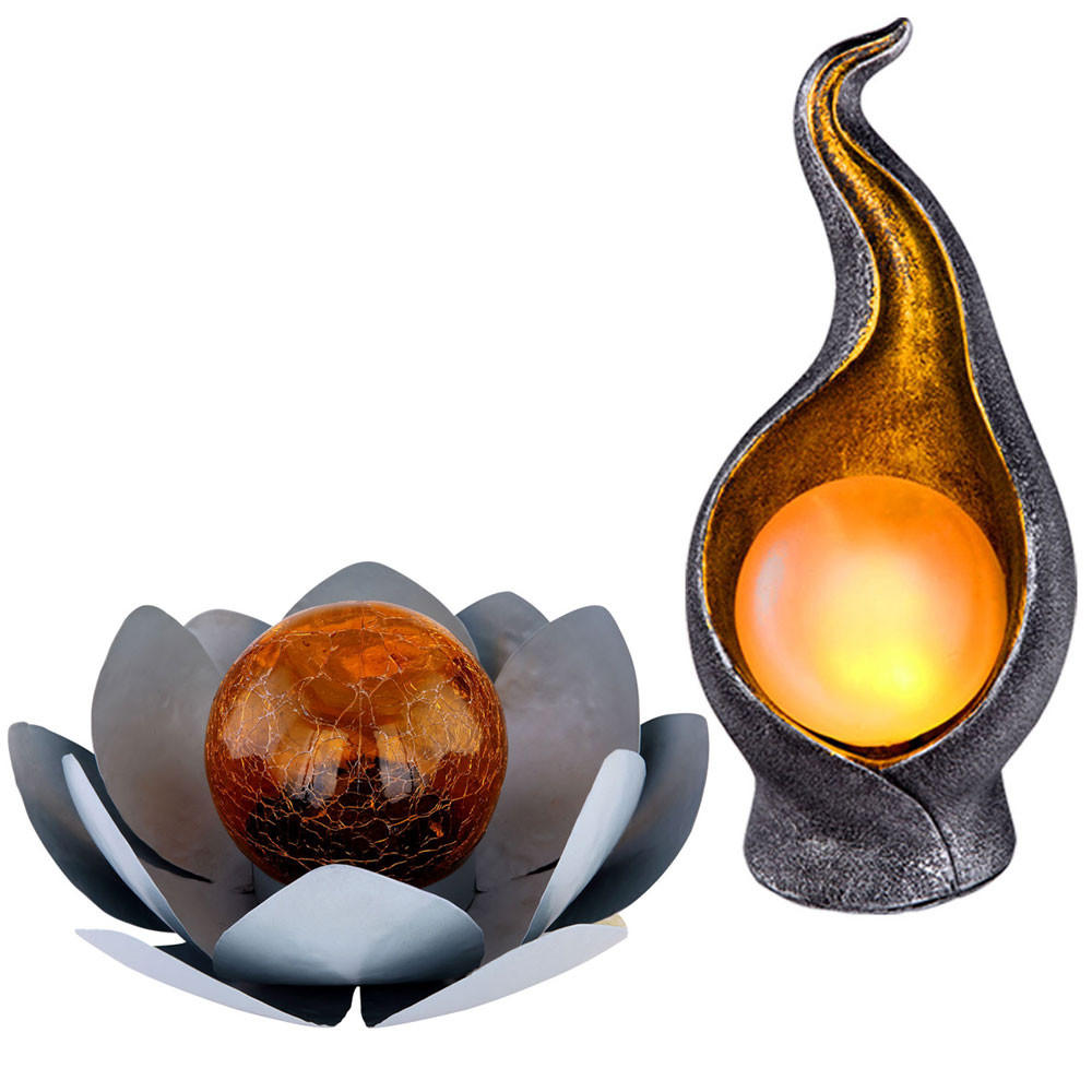 LED AUSSENLEUCHTE Silber Flammen- und Lotosblumen Design 2er Set - Silberfarben, Glas (12/11/26.5cm) - Globo Lighting