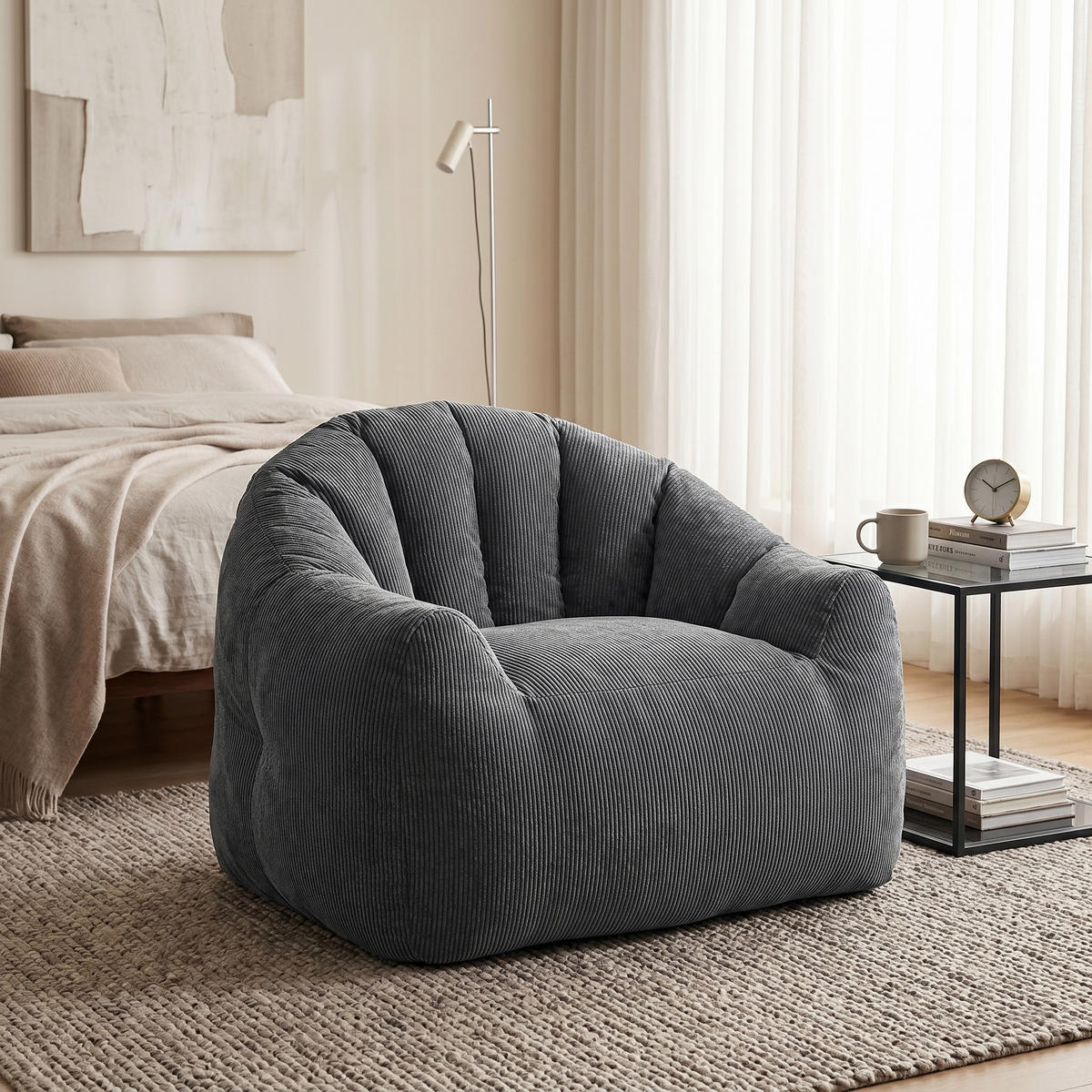 FÅTÖLJ i Flanell med ergonomisk björntass-form - Grå, Textil (86.3/64.7/99cm) - Urban Meuble