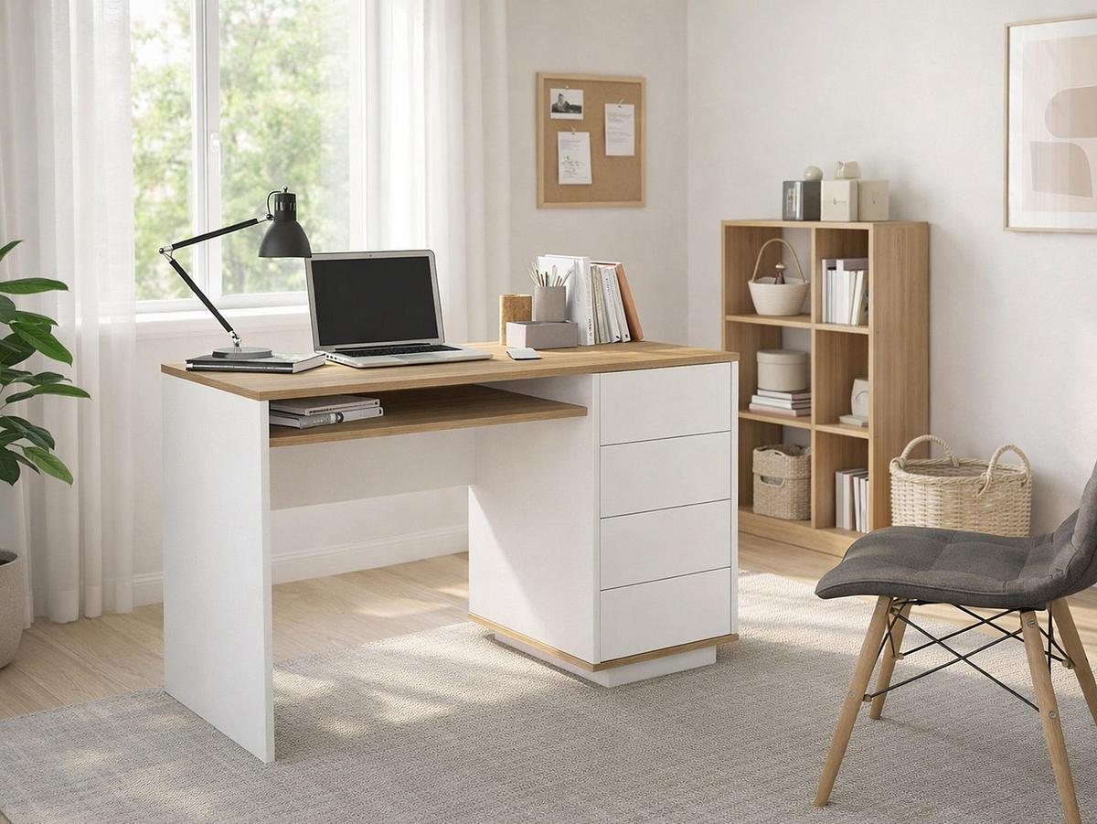 SCHREIBTISCH - 120 cm x 55 cm - holz - weiß Lotula - Weiß, Holz (120/55/76.8cm) - Vente-Unique