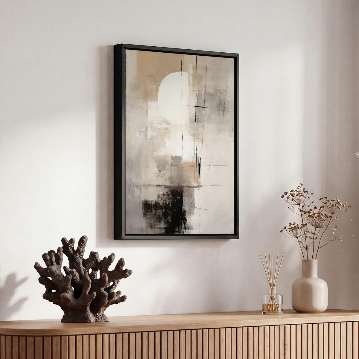 LEINWAND Bilder mit Rahmen - Abstrakt - Kunst - Grau - 20x30 - Hellgrau, Textil (20/30cm) - MuchoWow