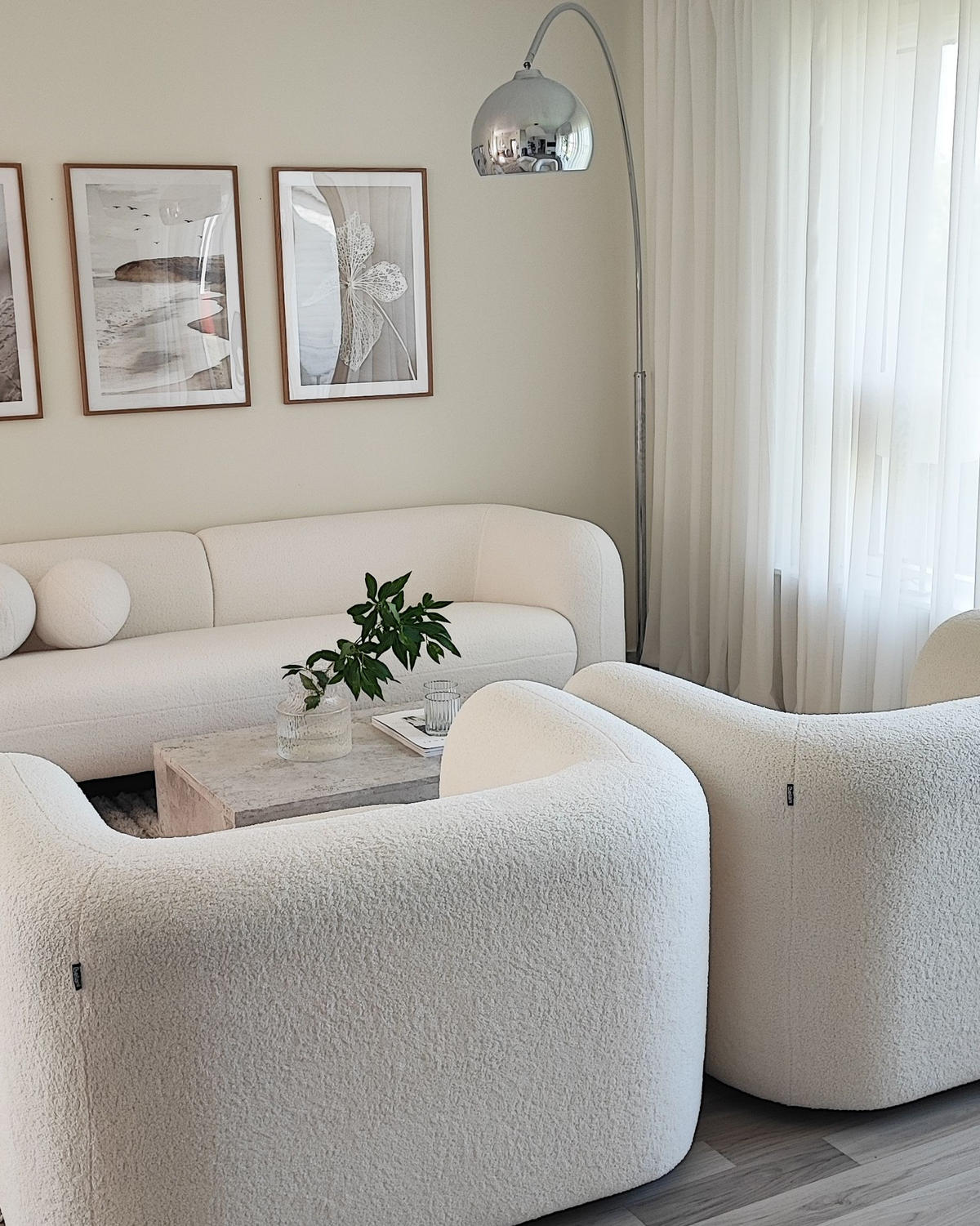 CANAPEA 5 LOCURI set bouclé albă Leiren - alb, material textil (83/83/224cm) - Beliani