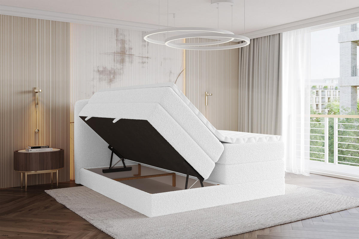 BOXBETT mit Matratze H3|H4 - NINA KING - 160x200 cm - Weiß - Weiß, Holzwerkstoff (160/200cm) - ALTDECOR