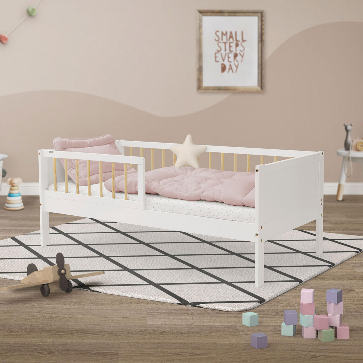 KINDERBETT 70x140 cm Weiß/Natur - Multicolor, Holzwerkstoff - ML-DESIGN
