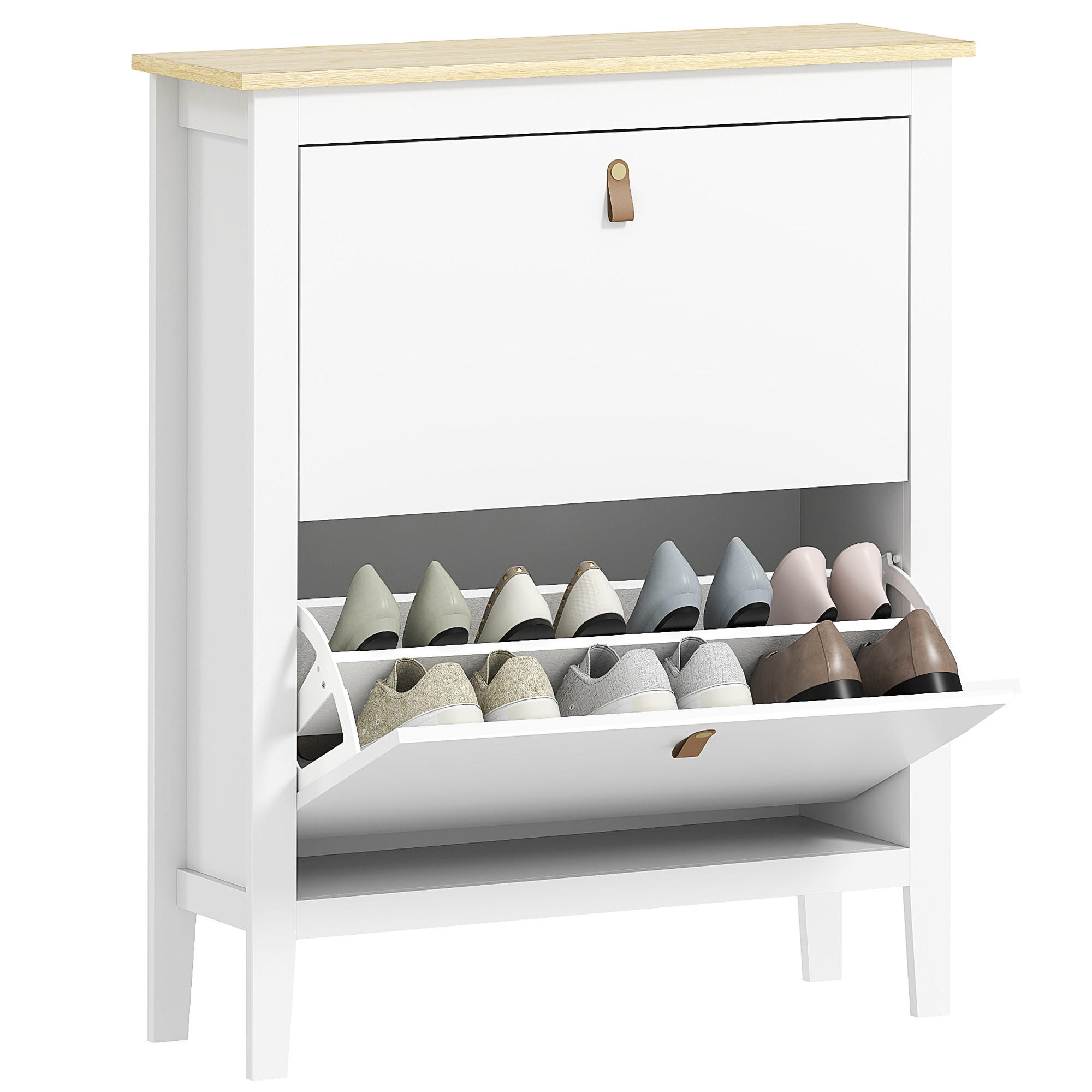 SCHUHSCHRANK Weiß MDF klappbar mit 2 Fächern 1 Stück - Weiß, Holzwerkstoff (80/95.5/24cm) - PANGIVO