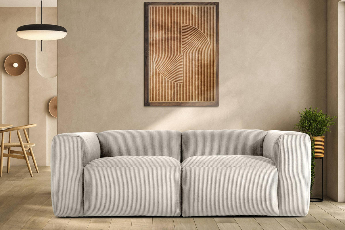 2-SITZER-MODULSOFA BUFFO mit extrem weicher und bequemer Sitzfläche, Kordstoff, cremefarben - Creme, Textil (210/73/96cm) - KONSIMO®