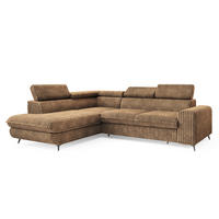 ECKSOFA VELISS Beige Kordstoff mit Schlaffunktion - Beige, Holz (255/193cm) - MASSENO