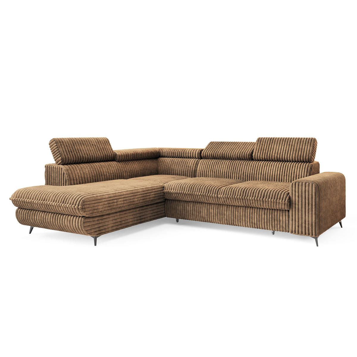 ECKSOFA VELISS Beige Kordstoff mit Schlaffunktion - Beige, Holz (255/193cm) - MASSENO