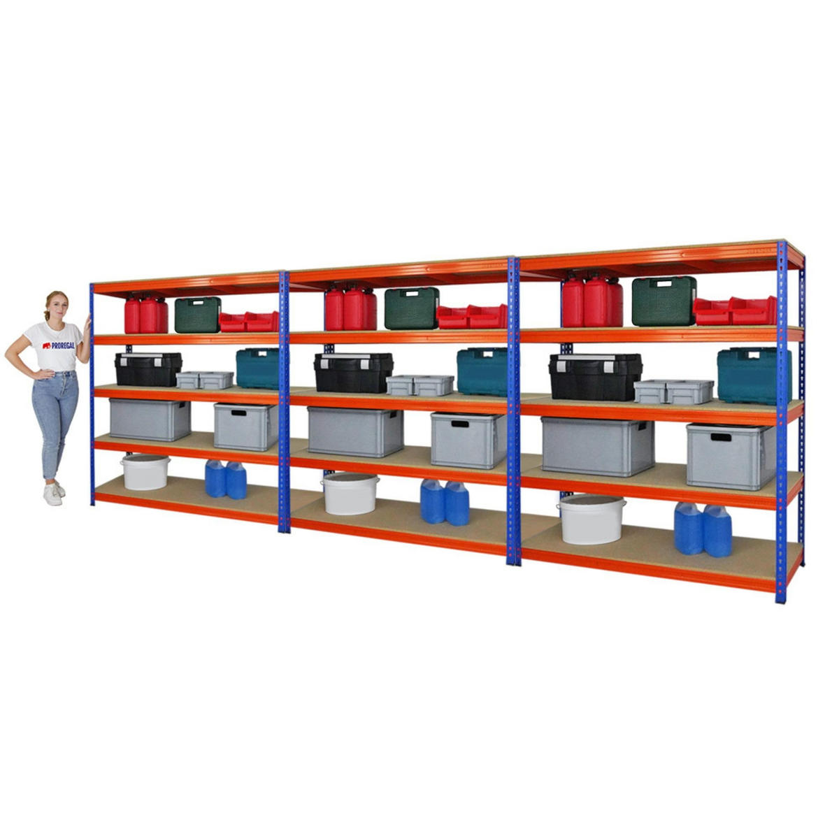 SCHWERLASTREGAL Bison 3er-Set mit 3x 200x180x60 cm 5 Fachböden Fachlast 600 kg Blau-Orange - Orange, Metall (540/200/60cm) - PROREGAL