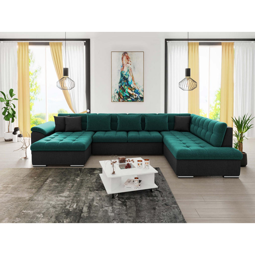 Thumbnail - Mirjan24 Wohnlandschaft, Türkis, Textil, 7-Sitzer, U-Form,Rechteckig, 348x76x205 cm, Wohnzimmer, Sofas & Couches, Wohnla...