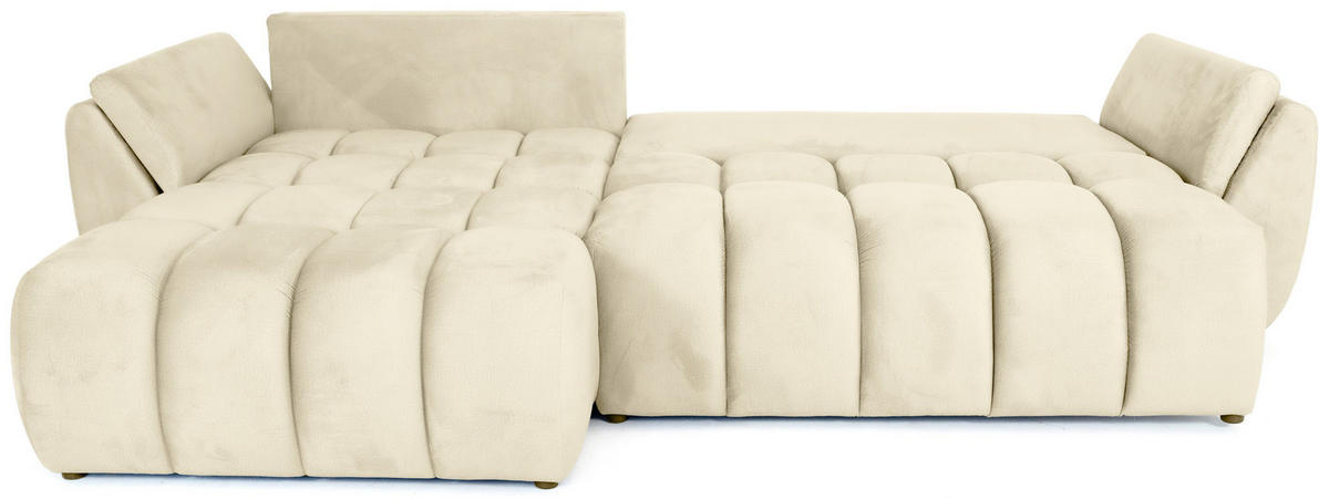 ECKSOFA Iris mit Schlaffunktion und Bettkasten, links oder rechts montierbar – Beige Samt 280/184/85 cm - Ecru/Beige, Kunststoff/Textil (280/184cm) - WFL GROUP