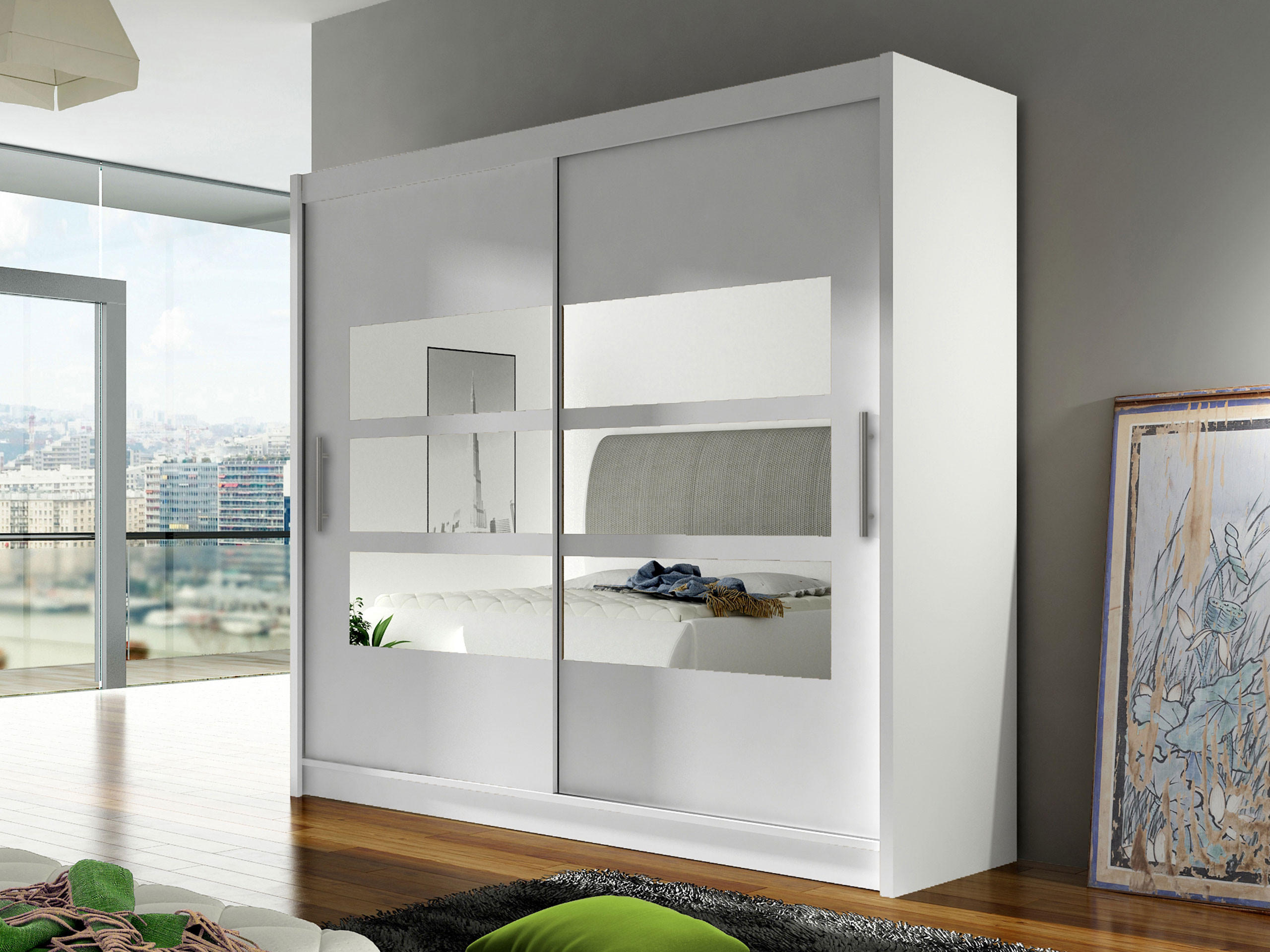 KLEIDERSCHRANK London III 180 - Silberfarben/Weiß, Holzwerkstoff/Kunststoff (180/215/58cm) - MIRJAN24