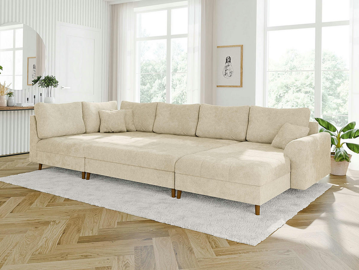 HOCKER Sigurd Beige Chenille - Beige/Braun, Holz/Textil (118/40/73cm) - S-Style Möbel