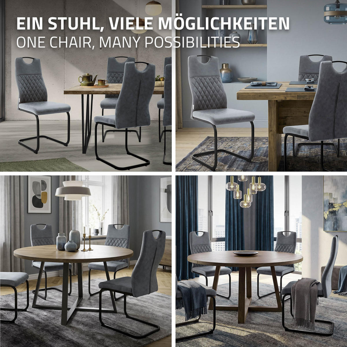 JÍDELNÍ ŽIDLE, sada 2 ks, židle s volným podnožím z umělé kůže, antracitové, s ocelovým rámem - černá/antracitová, kov/textil (56/101/56cm) - ML-DESIGN