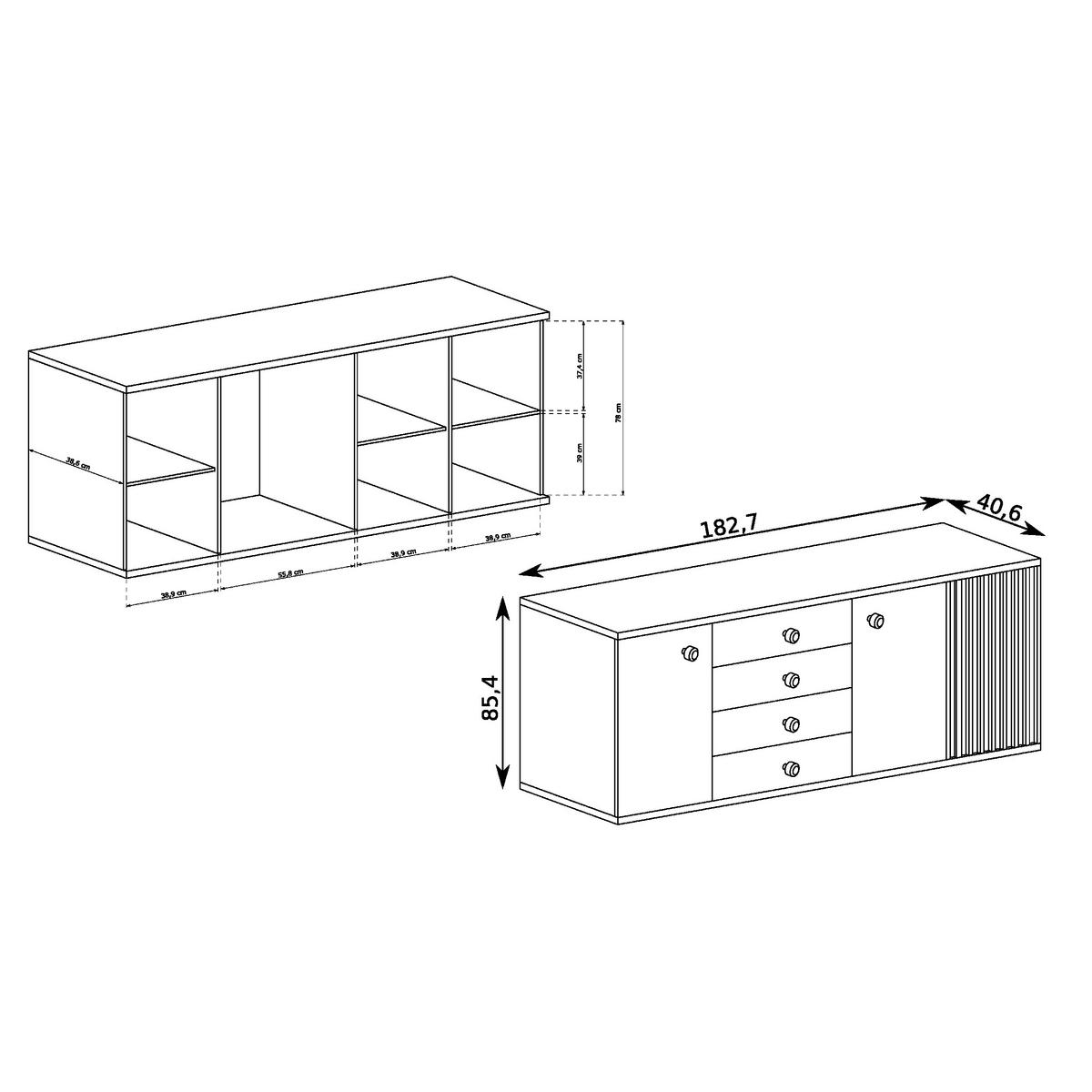 SIDEBOARD NAKUSP C20 Lamellen Eiche Artisan - Schwarz/Eiche Artisan, Glas/Holzwerkstoff (183/86/41cm) - Komodee