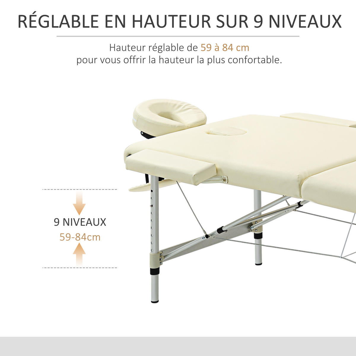 MASSAGELIEGE DE-18896 210x90 cm, höhenverstellbar, 225 kg Creme - Creme, Metall (90/84/210cm) - ComfortXL