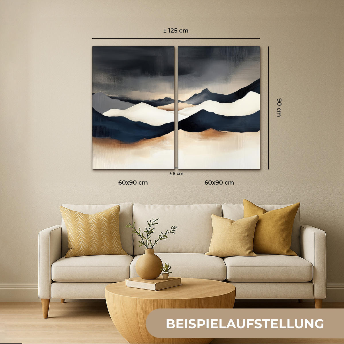 LEINWANDBILD 2er Set Landschaft - Abstrakt - Modern 120x90 cm - Dunkelblau, Textil (120/90cm) - MuchoWow