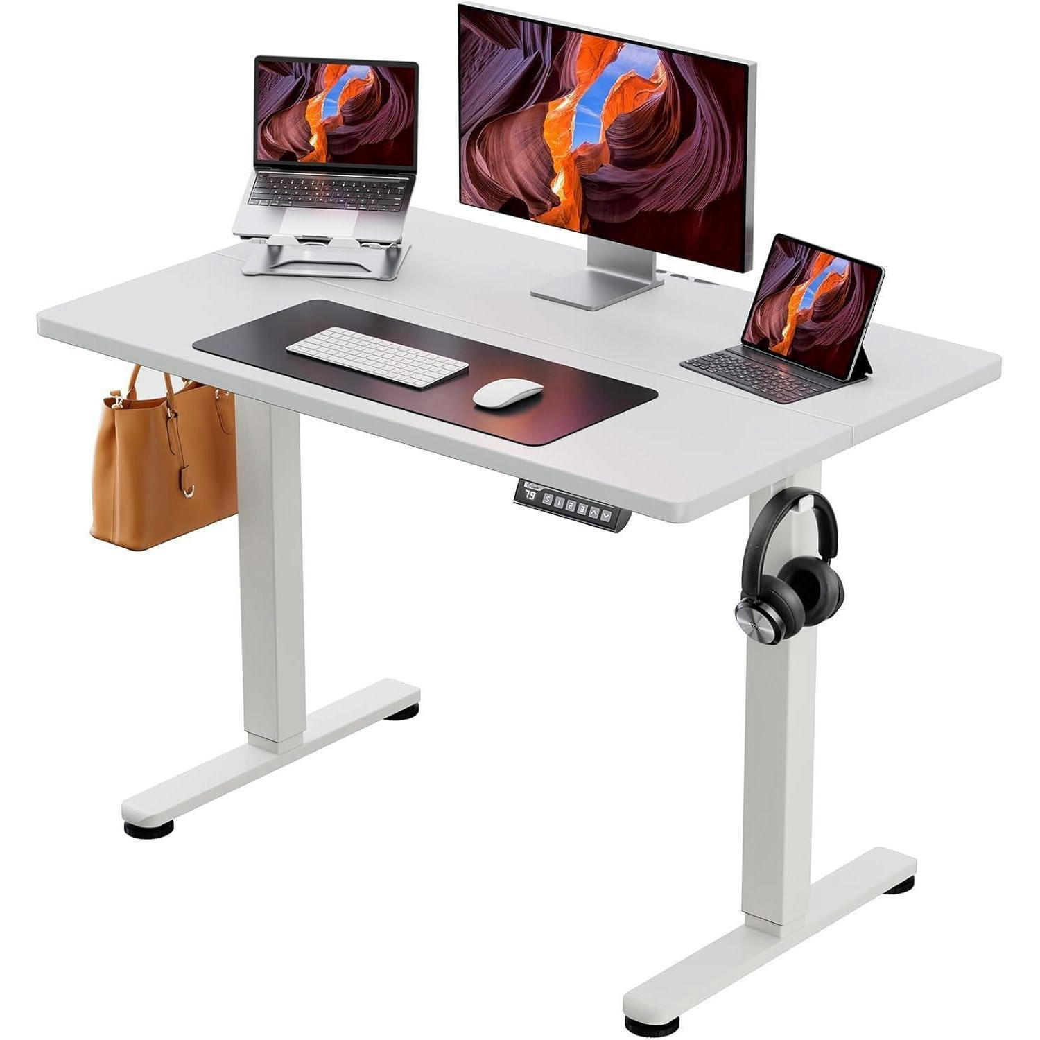 SCHREIBTISCH höhenverstellbar elektrisch 100 x 60 cm Weiß - Weiß, Metall (100/60/72cm)