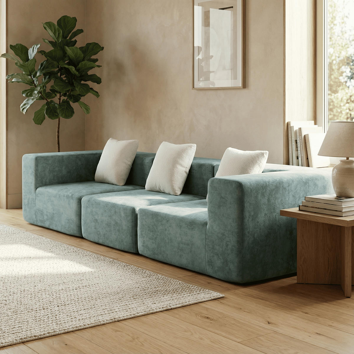 SOFA Pure 3-Sitzer - Salbei Weiß - Salbeigrün, Textil (300/62/100cm) - COCO Living