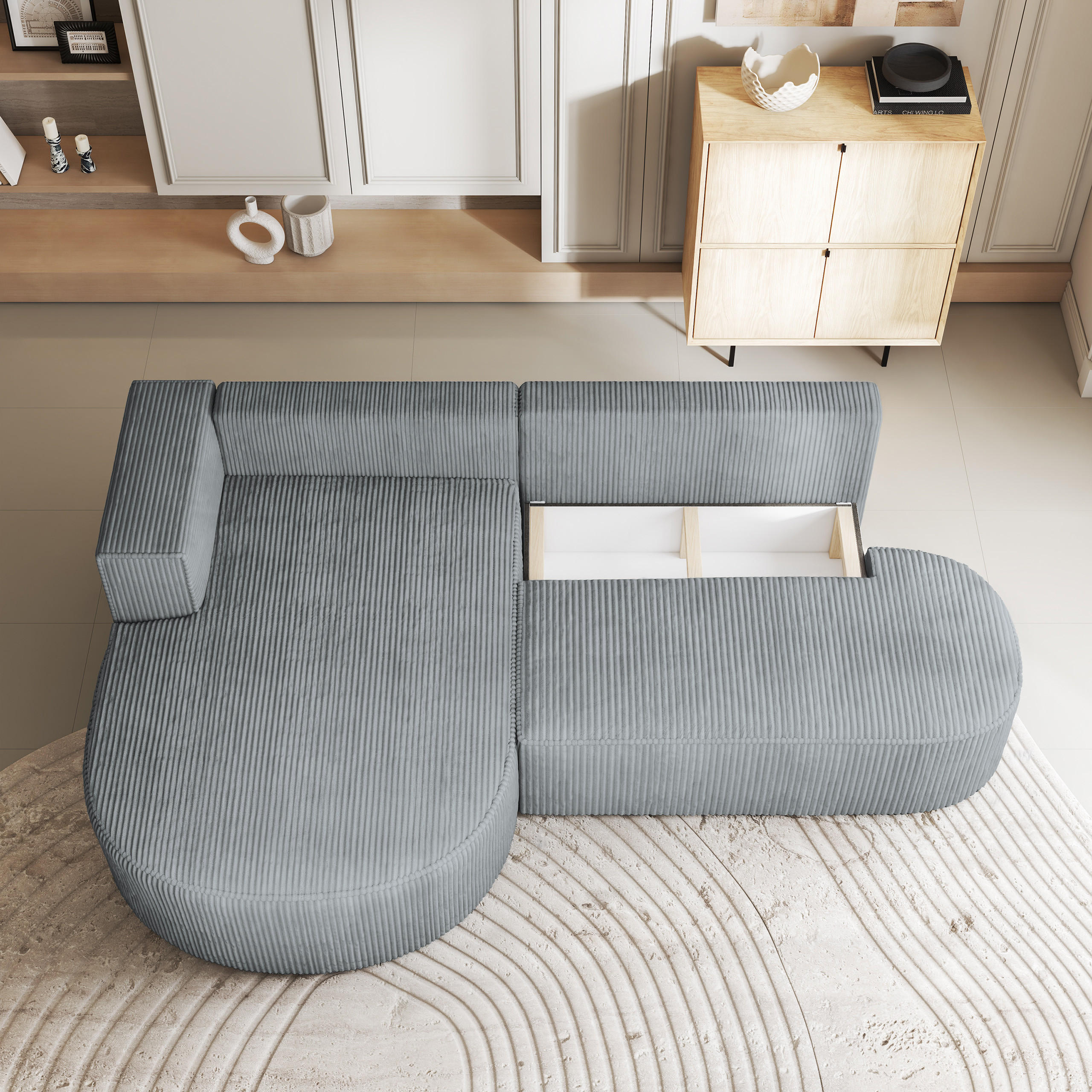 Thumbnail - Masseno Ecksofa, Hellgrau, Holz, 3-Sitzer, L-Form,L-Form, 265x174 cm, Wohnzimmer, Sofas & Couches, Wohnlandschaften, Eck...