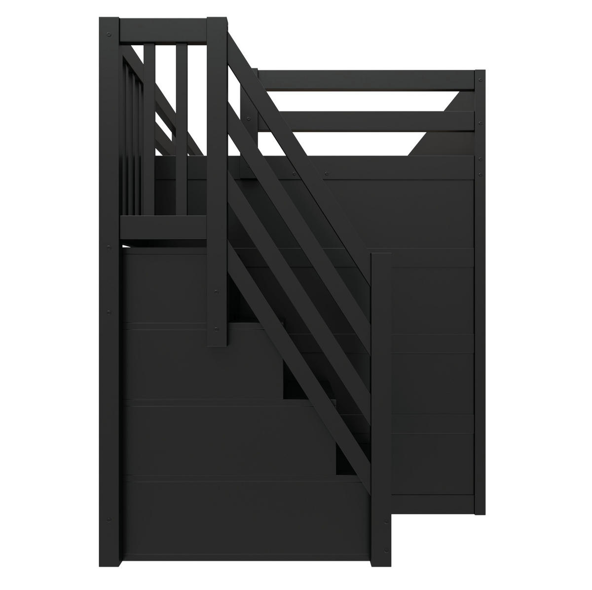 GAMING-HOCHBETT MDF & Sperrholz 140x200 cm Schwarz/Rot mit Schreibtisch, Stauraumtreppe, LED und USB - Schwarz, Holzwerkstoff (140/200cm) - Modfu