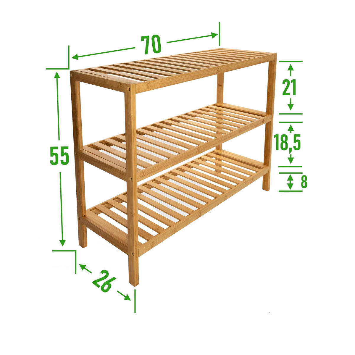 SCHUHREGAL Bambus naturfarben 3 Ebenen 70/26/55 cm - Hellbraun, Holz (70/55/26cm) - Begryf