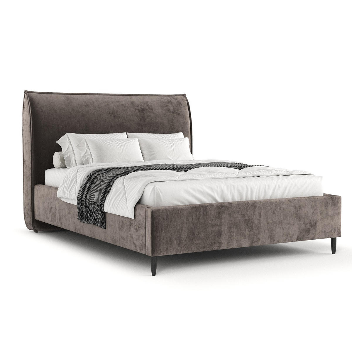POLSTERBETT Shell Braun 180/200 cm im Chenille-Stoff - Schwarz/Naturfarben, Holz/Holzwerkstoff (180/200cm) - Maison de Reve
