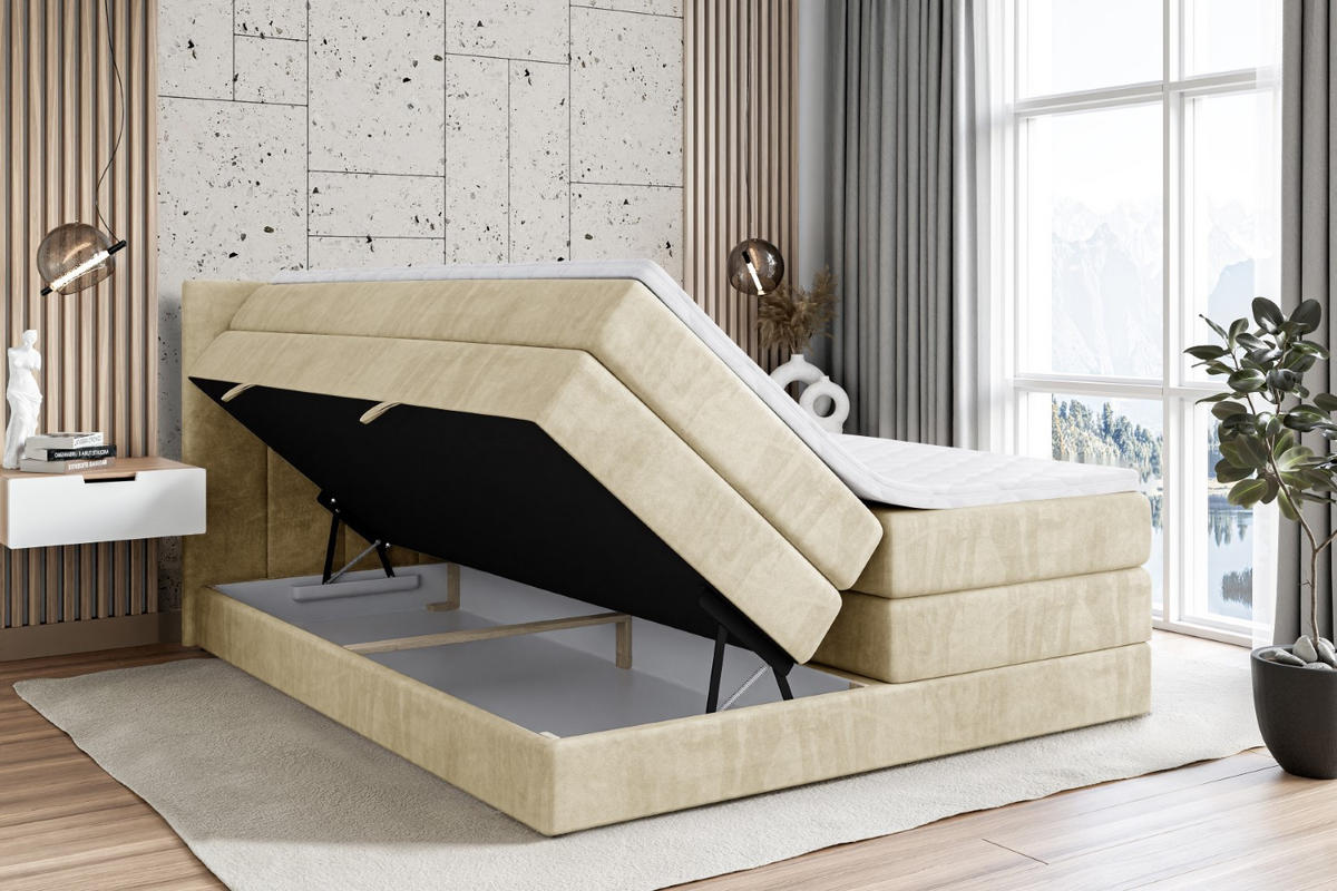 BOXSPRINGBETT MOETI KING - 200x200 - H3/H4 - Beige - Beige, Holzwerkstoff (200/200cm) - ALTDECOR