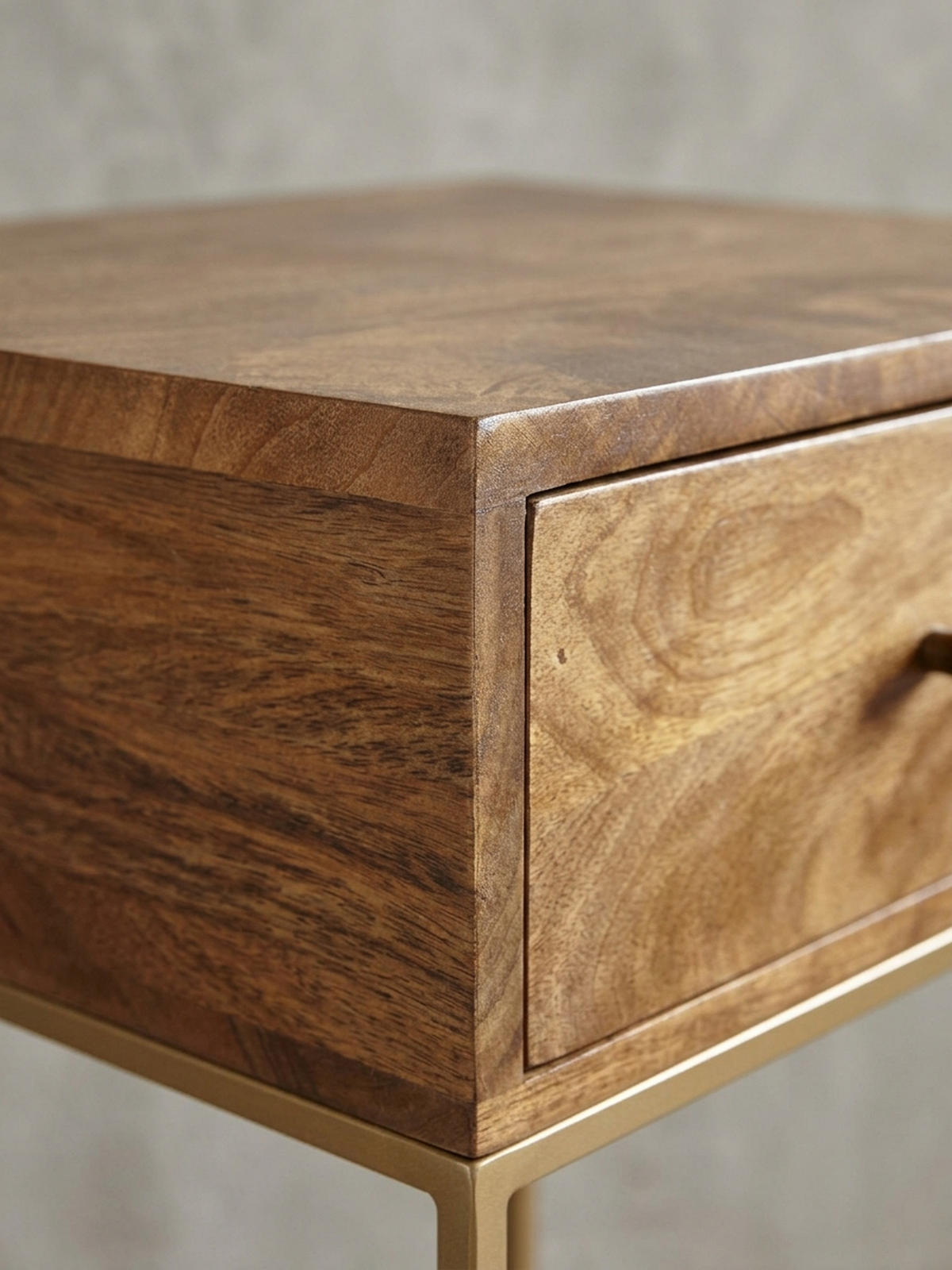 NACHTTISCH – Mango Massivholz/Metall, 1 Schublade, Industrial-Stil - Goldfarben/Braun, Holz/Metall (40/75/35cm) - KADIMA DESIGN