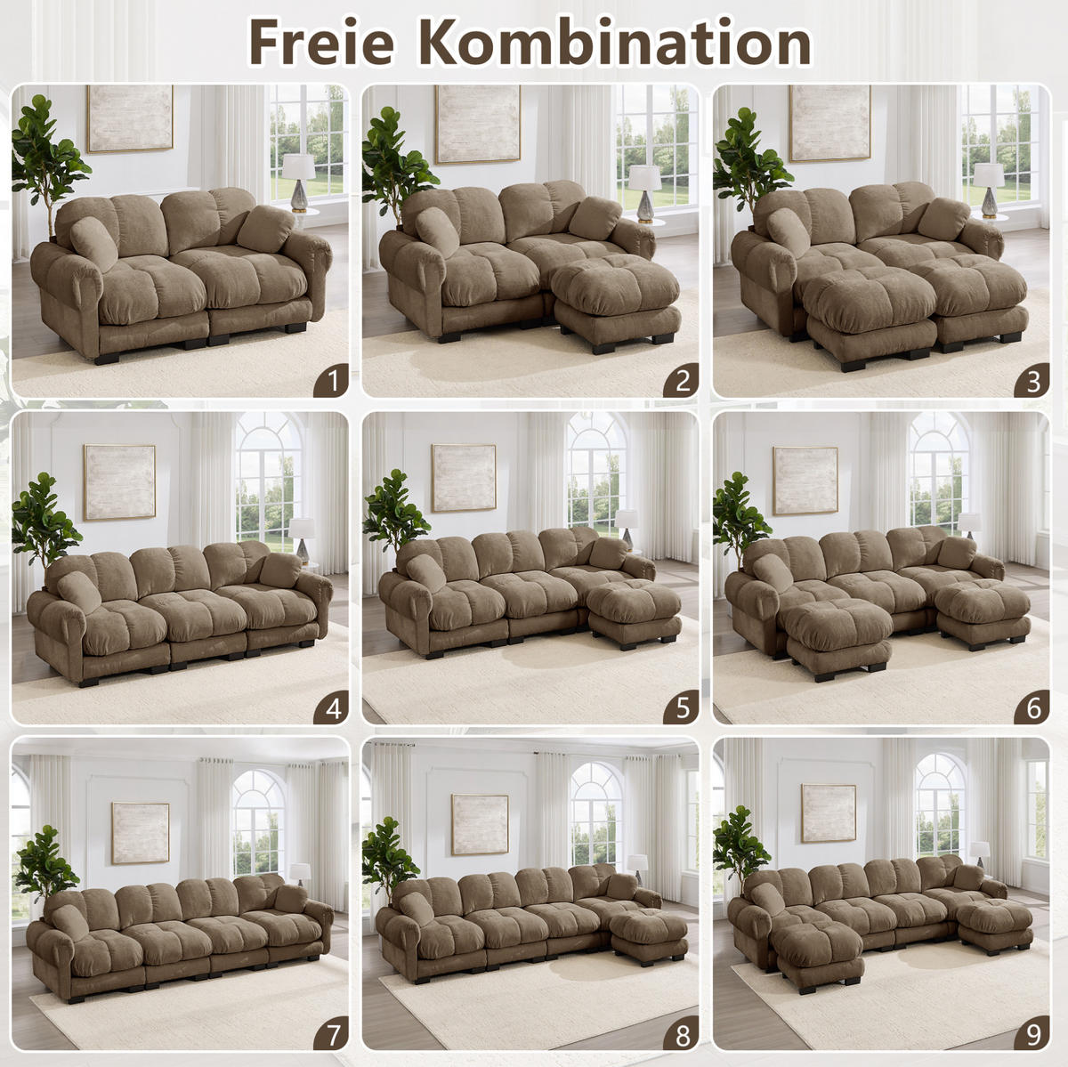 SOFA modular Chenille Braun - Braun, Textil (260/90/86cm) - IVMEU