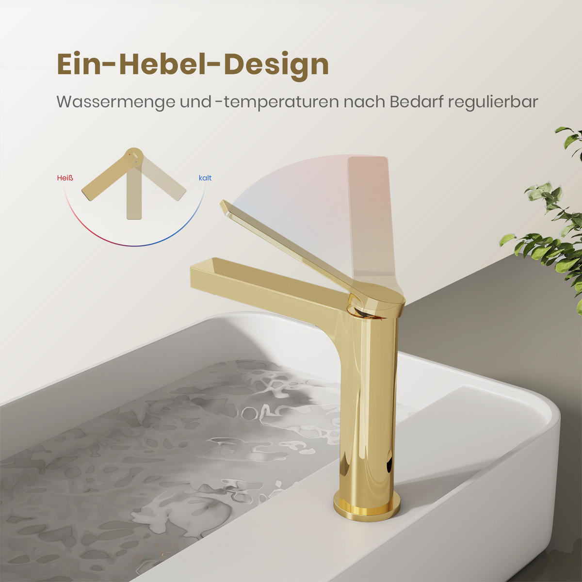 WASCHTISCHARMATUR mit Spulen-Zertifiziertem Filterelement Champagnergold - Goldfarben, Metall (17.3/4.6/19.5cm) - EMKE