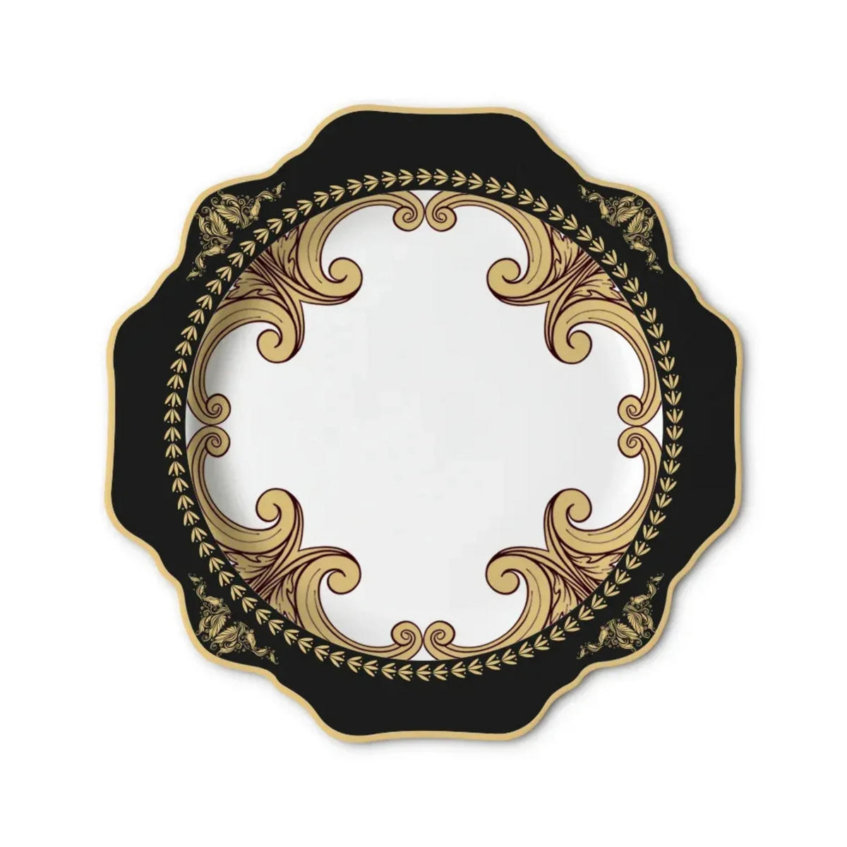 TELLERSET Schwarz Gold Sunflower Bone China Schwarz Gold 4tlg Ø30 Ø27 Ø20 Ø16 cm - Schwarz Hochglanz/Goldfarben, Keramik (30/2/2cm) - Quality Elegance